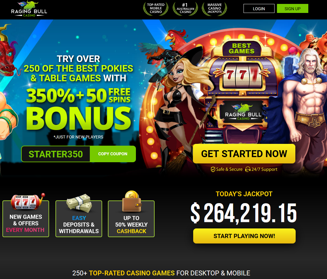 Raging Bull AU | 350% Pokies + Free Spins | Jackpots