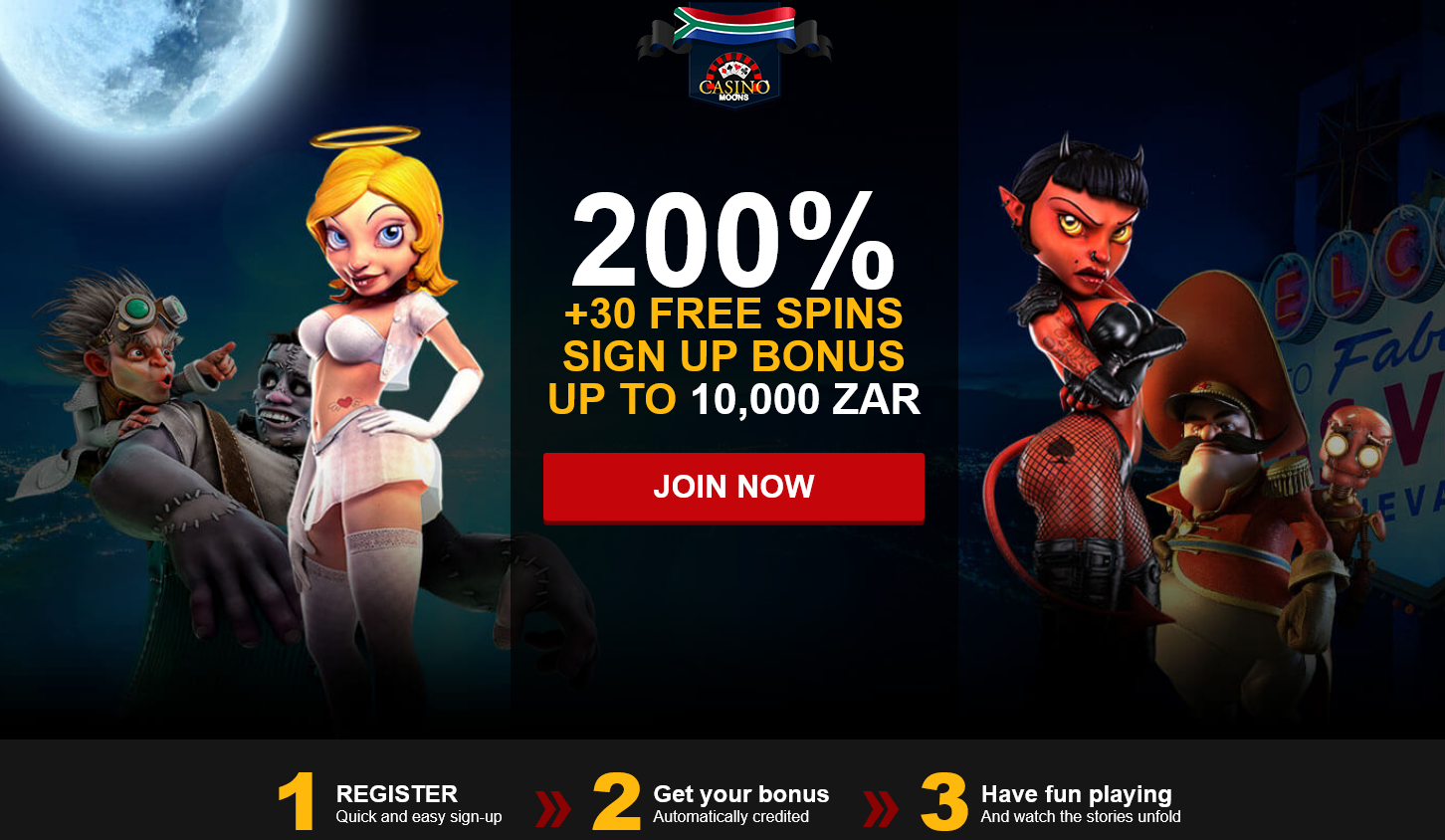 Casino Moons -200% +30 FREE SPINS SIGN UP BONUS UP TO 10,000 ZAR
