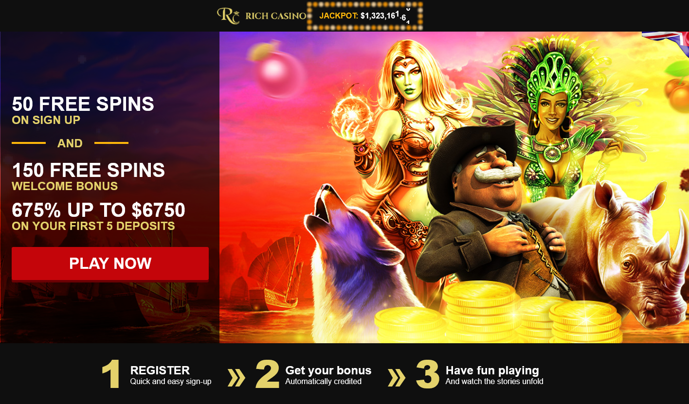 50 FREE SPINS ON SIGN UP AND 150 FREE SPINS WELCOME BONUS  675% UP TO $6750 ON YOUR FIRST 5 DEPOSITS